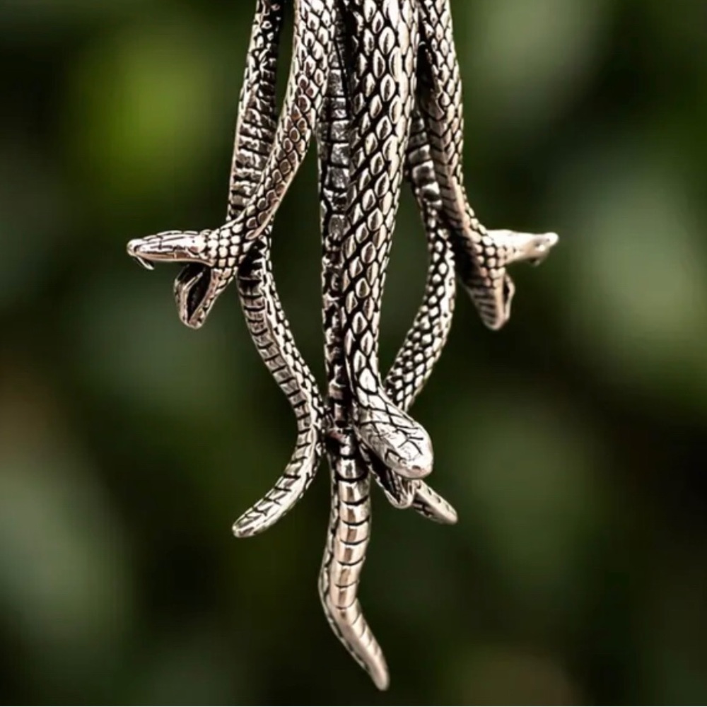 3 Headed Snake Serpent/Climbing Reptile Pendent & chain
